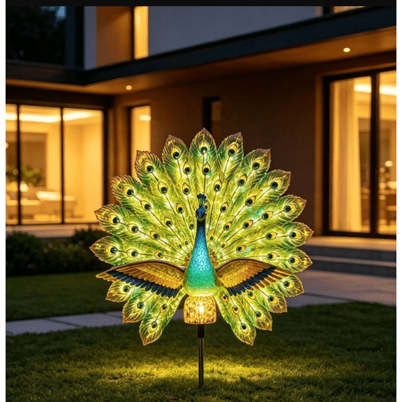 New Solar Peacock Garden Sculpture, Outdoor Decor Light with Auto-On LED, Dancing Tail Statue for Yard Patio Walkway Villa Landscape Decoration Gifts