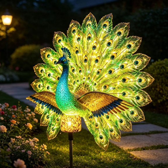 New Solar Peacock Garden Sculpture, Outdoor Decoration Light with Auto-On LED, Dancing Tail Statue for Yard Patio Walkway Villa Landscape Decoration Gift