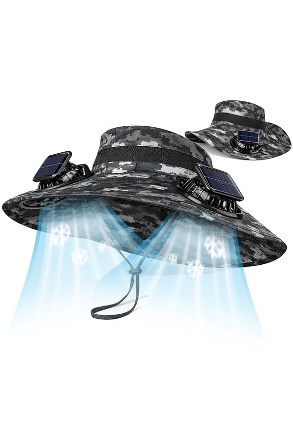 New Solar-Powered Outdoor Cooling Fan Hat, Wide Brim Sun Hat with Dual Fans, USB Rechargeable Cooling Hat, Fathersdaygift for Fishing Hiking Camping