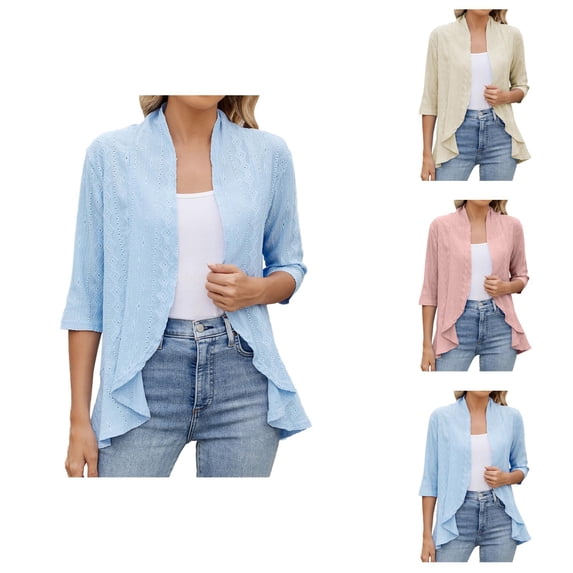 New Solid Color Cardigan Coat With Cropped Sleeves And Ruffled Tops Cardigan Sweaters for Women