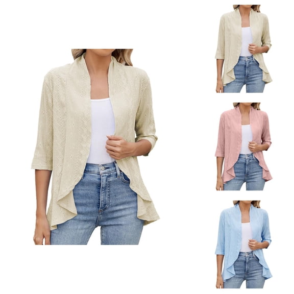 New Solid Color Cardigan Coat With Cropped Sleeves And Ruffled Tops Cardigan Sweaters for Women