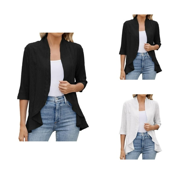 New Solid Color Cardigan Coat With Cropped Sleeves And Ruffled Tops Cardigan Sweaters for Women