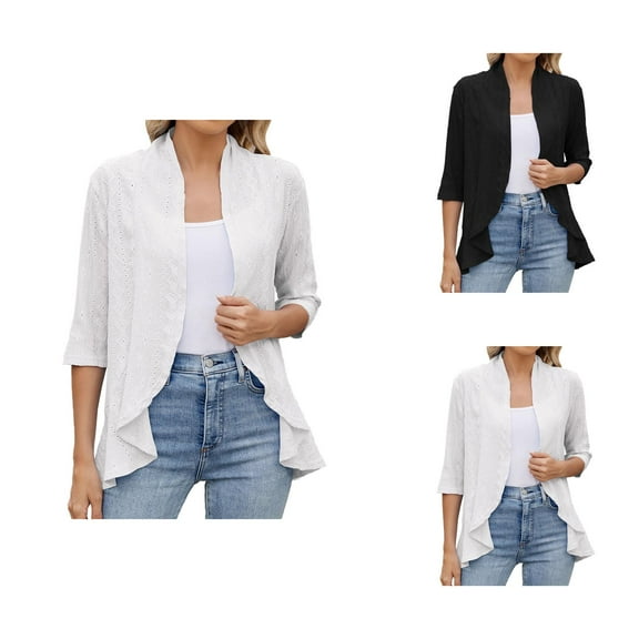 New Solid Color Cardigan Coat With Cropped Sleeves And Ruffled Tops Cardigan Sweaters for Women