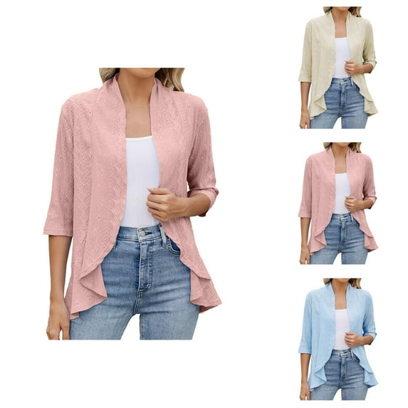 New Solid Color Cardigan Coat With Cropped Sleeves And Ruffled Tops Cardigan Sweaters for Women