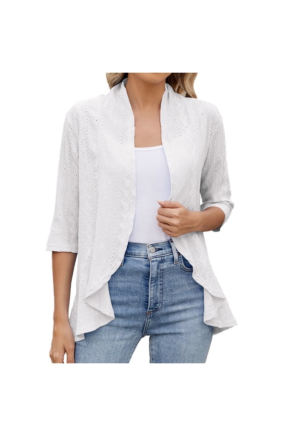 New Solid Color Cardigan Coat With Cropped Sleeves And Ruffled Tops