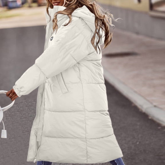 New Solid Color Loose Warm Over Knee Length Padded Down Jacket Women Coat And Jackets Girls Coat Women Coat Lightweight plus Size Coats Women Womens with Hood Olive plus Size Hooded Jacket for Women