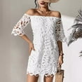 thumbnail image 1 of New Solid Color Strapless Short Dress Off-Shoulder Hollow Lace Dress, 1 of 6