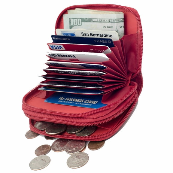 New Solid Genuine Leather Accordion Style Credit Card Holder Women's Wallet Red