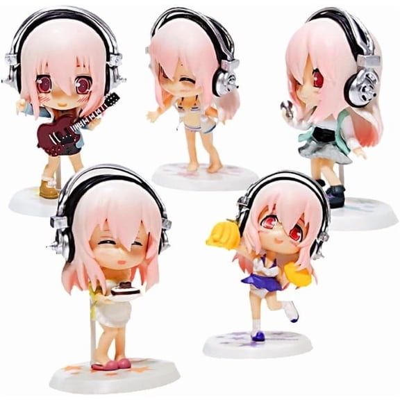 New Sonico Figure, Q Version 5pieces Standing Sonico Anime Figures 10cm/3.9inch PVC Characters Collectible Handicrafts Souvenirs for Anime Fans Gifts