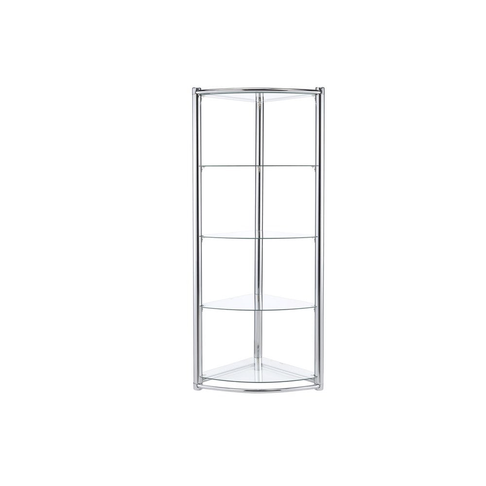 Contemporary Chrome and Glass Corner Display Shelf