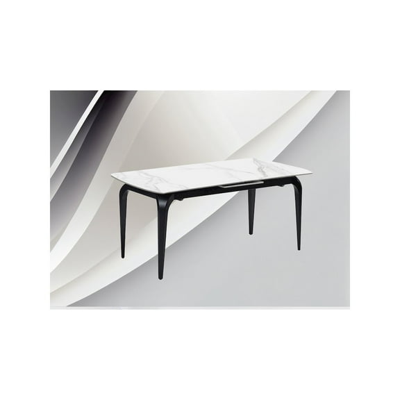 New Spec Furniture 62-78-" Extended Modern Rectangular Sintered Stone Dining Table White/Black