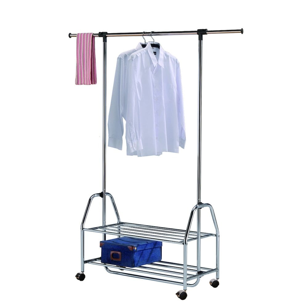 Chrome Metal Freestanding Portable Garment Rack with Adjustable Shelves