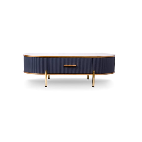 New Spec Furniture Modern Coffee Table White/Gray Sintered Stone Top & Gold With Drawer