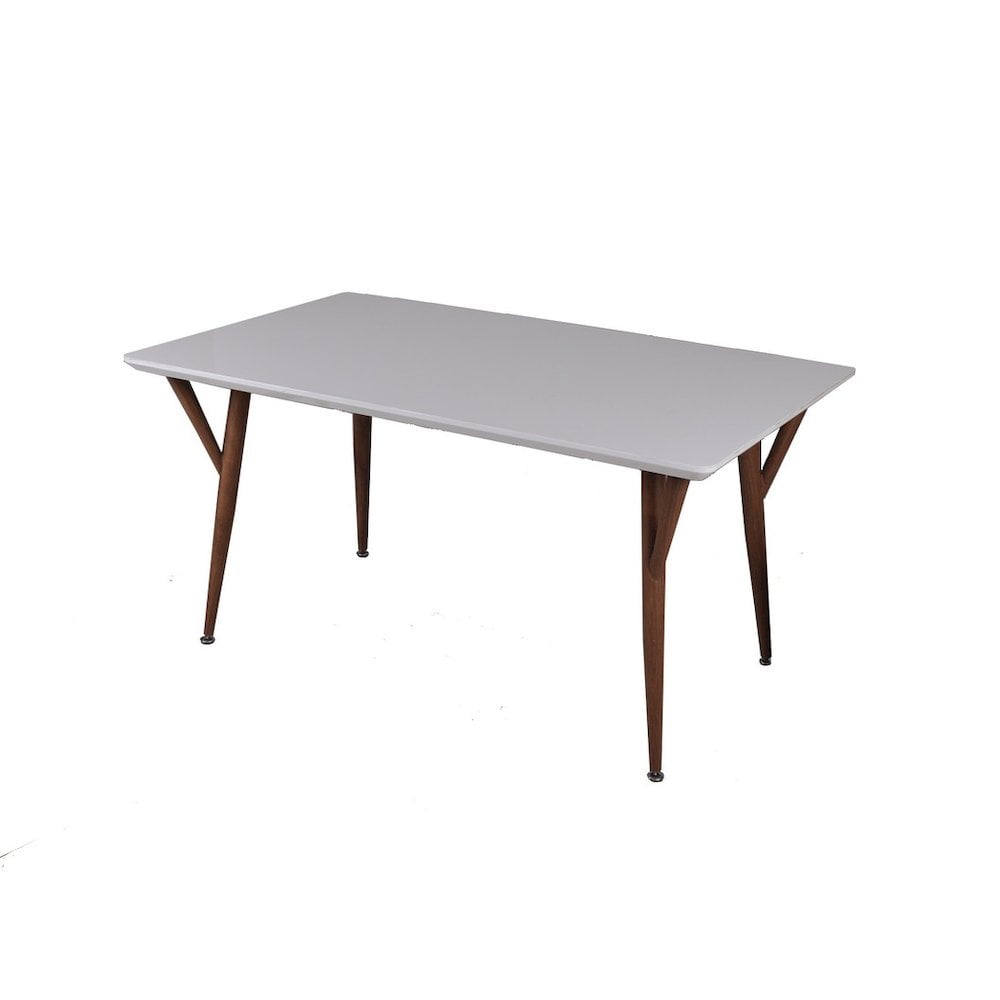 Sorrenta 60" Rectangular Glossy White & Walnut Mid-Century Dining Table