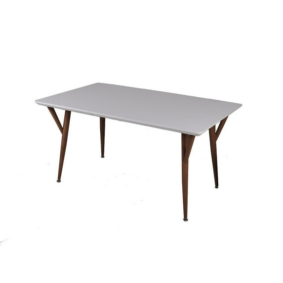 New Spec Rectangular Engineered Wood Glossy Dining Table Metal Printing In White