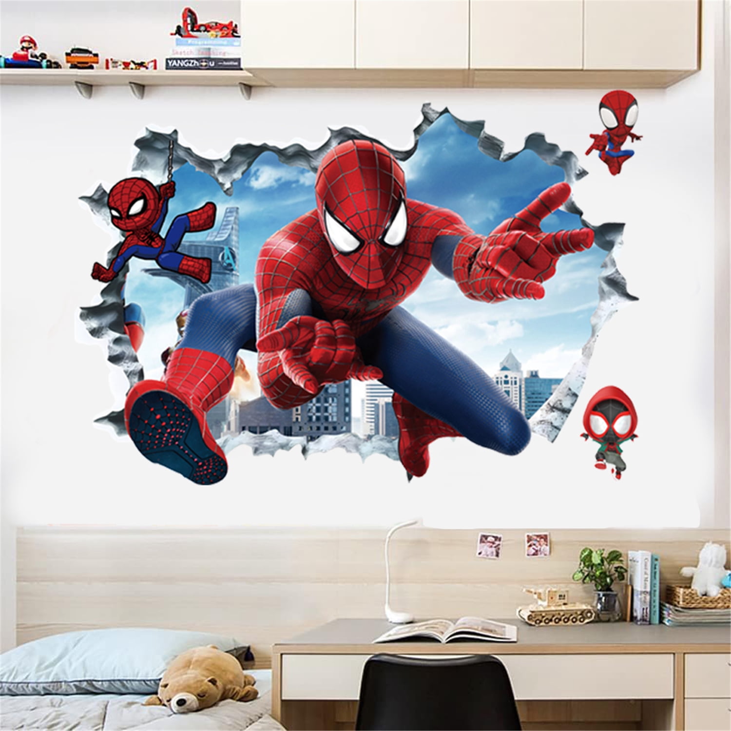 New Spider-Man Wall Stickers Superhero Wall Decals Cartoon Kids Room Decor For Boys Room Bedroom Living Room Home Decor Stickers