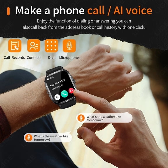 New Sports Smartwatch, BT Call, LED Light, Voice Assistant, Multi-Sports Modes, iOS & Android Compatible