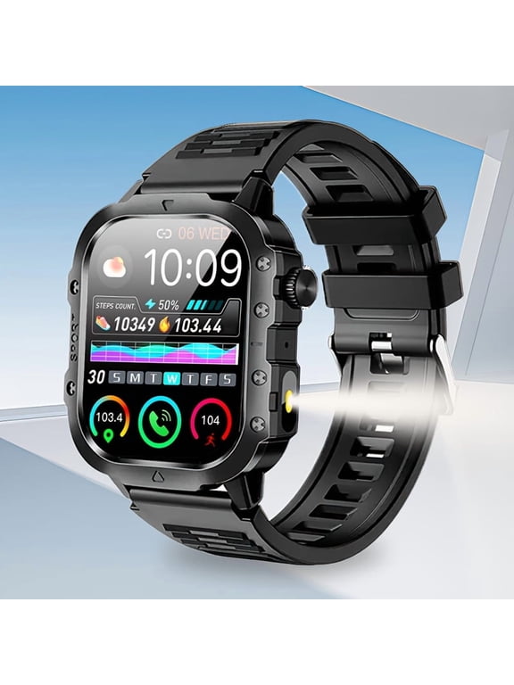 New Sports Smartwatch with LED Flashlight, 2.01-Inch HD Full-Touch Display, Call & Message Alerts, Inactivity Reminder, Sports Modes, Remote Camera