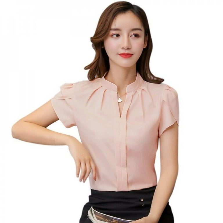 New Spring Autumn Tops Office Ladies Blouse Fashion Short Sleeve V