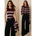 thumbnail image 1 of New Spring/Autumn Women's Vacation Wear Burgundy Striped Knit 2 Pieces Set Round Neck Cardigan And Camisole, 1 of 10