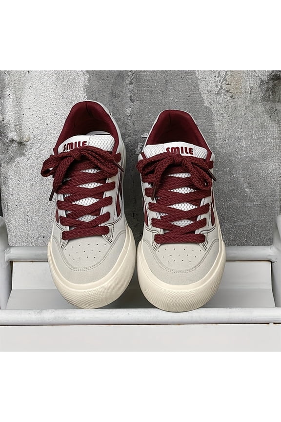 New Spring Breathable Skate Shoes for Men, Casual Low-Top Retro Niche Burgundy Shoes, Versatile Trendy Footwear.
