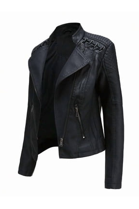 New Spring‑Fall Women’s Black Faux‑Leather Motorcycle Jacket 6638, Short Slim‑Fit Thin Biker Jacket, Chic Outerwear for Daily Wear, Going‑Out and Casual Occasions