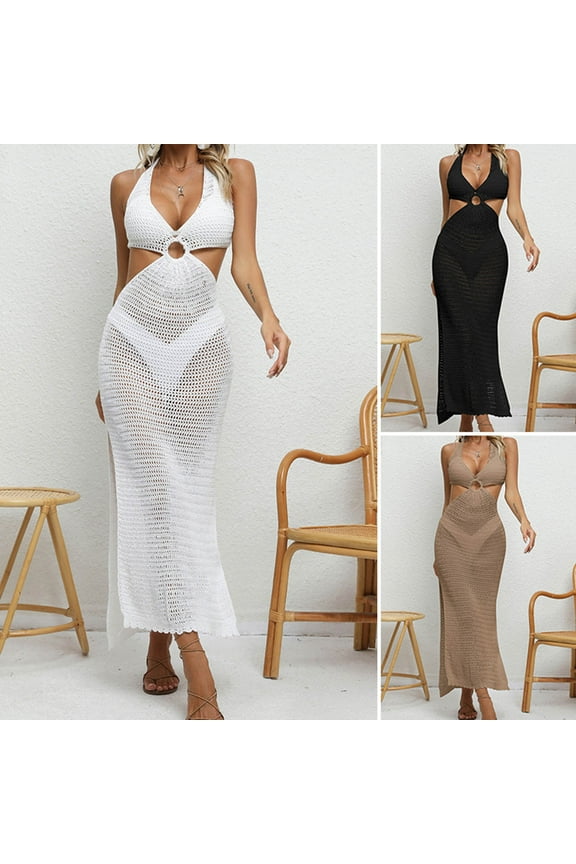 New Spring Fashion AXXD Black Swimsuit Cover Up Women Bathing Suit Hollow Out Sheer Crochet Cover Ups Bikini Swimsuit Beach Loose Frenulum Coverup Dress