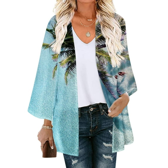 New Spring Fashion AXXD Swim Suits Cover Up for Women 2024 Floral Print Puff Sleeve Kimono Cardigan Loose Chiffon Cover Up Tops