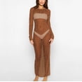 thumbnail image 1 of New Spring Fashion AXXD Womens Swimwear Cover Ups Swimsuits Sexy Pearls Dress Cover Up Sheer Summer Beach Bikni Long Sleeve Hollow Out Mesh Long Maxi Dress, 1 of 3