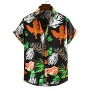 New Spring Fashion Fresh Trends & Styles,POROPL Summer Hawaiian Beach Print Button Down Men Shirts Clearance Under $10 With Collar Black Size 8
