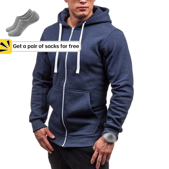 New Spring Fashion,POROPL Solid Hoodies Zipper Sweatshirt Jacket Sweatshirts for Men Clearance Blue Size M