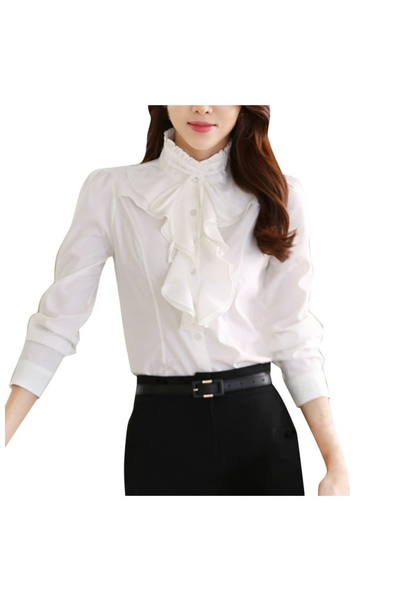New Spring Korean Stand Up White Chiffon Shirt Women's Long Sleeve Slim Bottoming Shirt