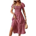 thumbnail image 1 of New Spring/Summer Short-Sleeved Square Neck Floral Dress, 1 of 6
