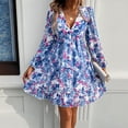 thumbnail image 1 of New Spring/Summer Women's Elegant Color-Blocked Print V-Neck Long-Sleeve Dress, 1 of 5