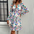 thumbnail image 1 of New Spring/Summer Women's Elegant Color-Blocked Print V-Neck Long-Sleeve Dress, 1 of 5