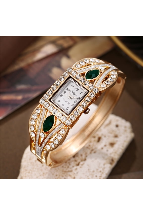 New Square Diamond-Encrusted Bracelet V-shaped Water Drop Gemstone Women's Quartz Watch