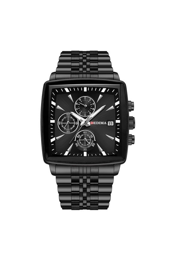 New Square Men's Quartz Watch Three Eyes Six Hands Multi-Function Sports Steel Band Watch Butterfly Double Push Button Business Fashion Wristwatch Men's Watch