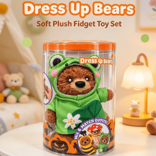 New Squeeezy Dress Up Bear, Soft Plush Bear Fidget Toy, Cute Stuffed Animal Squeeze Toy, Dressable Bear Gift for Kids, Stress Relief Plush Play Toy, Birthday Holiday Party Favor Gift