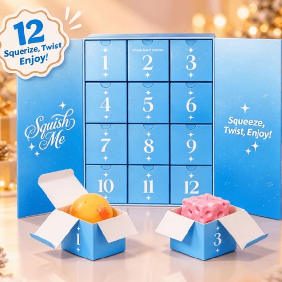 New Squishy Advent Calendar, 12 Days Mystery Surprise Countdown Calendar with Assorted Soft Squeeze Squishies, Slow Rising Fidget Toys, Stress Relief Sensory Toy Collection