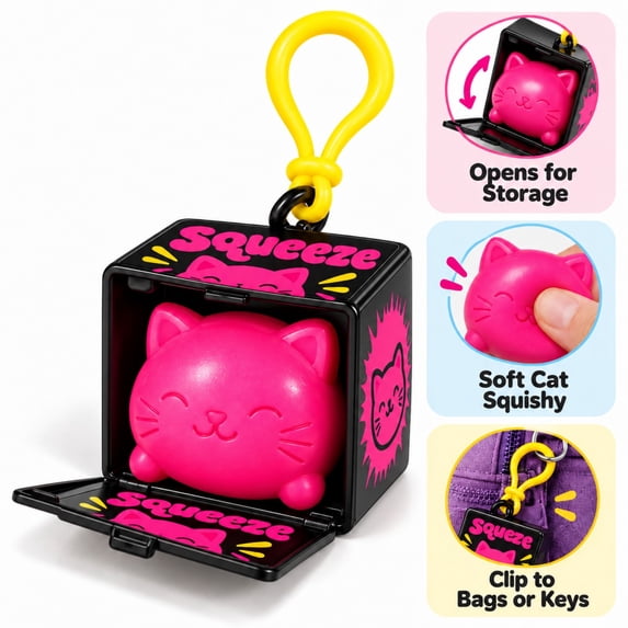 New Squishy Cat Clip Sensory Fidget Toy Pink Cat Squishy Squeeze Toys ...