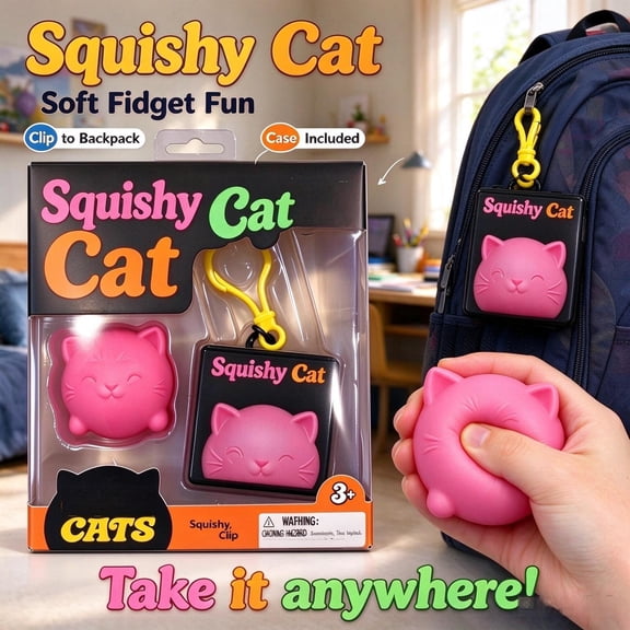 New Squishy Cute Cat Clip Sensory Fidget Toy with Travel Storage Case Christmas Gift Stocking Stuffer for kids