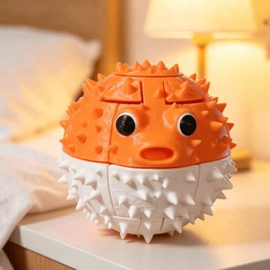 New Squishy Pufferfish Fidget Toy, Orange White Spiky Puffer Fish Decompression Toy, Soft Gradual Rebound Stress Ball for Stress Relief,Portable Anti-Anxiety Squeeze Sensory Toy
