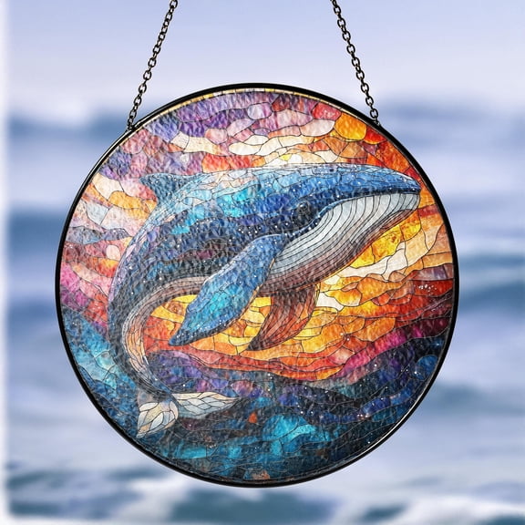 New Stained Glass Whale Suncatcher, Ocean Themed Window Hanging Decor, Nautical Glass Art, Coastal Light Catcher, Beach House Decor, Mom Gift