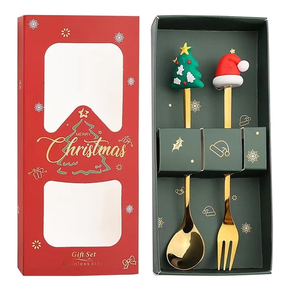 New Stainless Steel Christmas Tea Spoon for Home, Xmas Coffee Spoon Dinner Forks Dessert Spoon Stirring Spoon Ice Cream Spoon Creative Tableware Gift Box by Ciozy