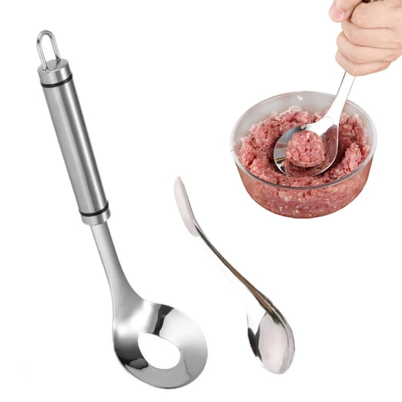 New Stainless Steel Meatball Maker,Meatball Maker Spoon,Meatball Spoons,Stainless Steel Meatball Maker Spoon with Hole Convenient Storage Design Long Handle Spoon for Kitchen,Bar (Silver 2 Pcs)
