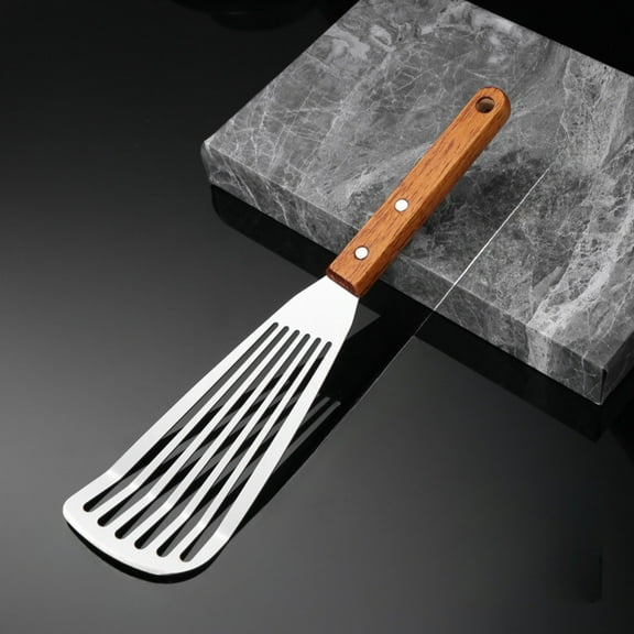 New Star Foodservice 43068 Wood Handle Fish Spatula, 6.5" Blade, Silver