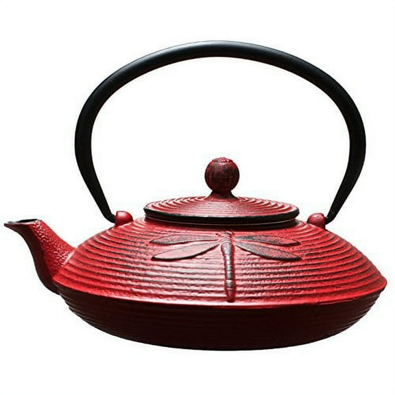New Star International T7014 Cast Iron Teapot Felicity, 27-Ounce, Red Drangonfly