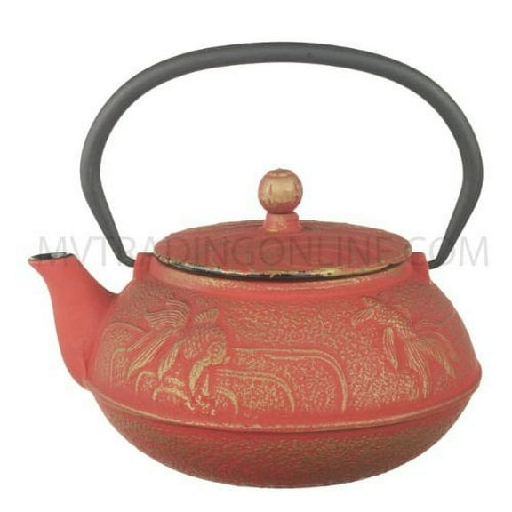 New Star International T7042 Cast Iron Teapot, 25-Ounce, Goldfish with Red Color