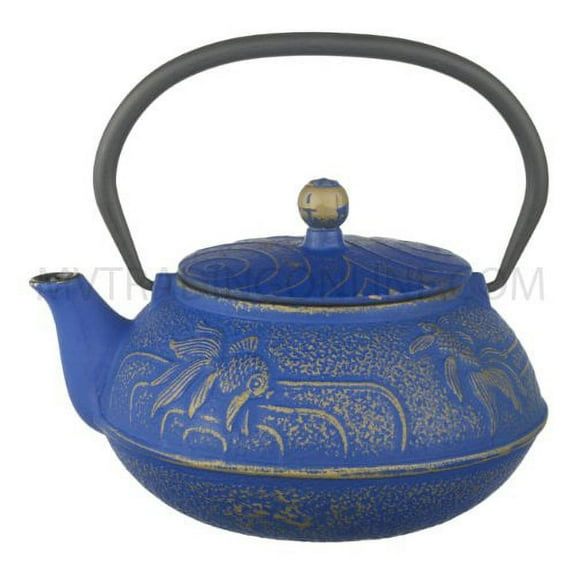 New Star International T7043 Cast Iron Teapot, 25-Ounce, Goldfish with Blue Color