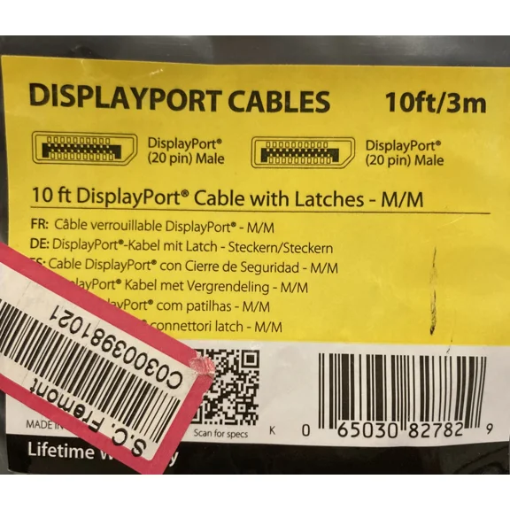New- Startech Displayport 10/ Ft - 3M Cable With M/M Latches